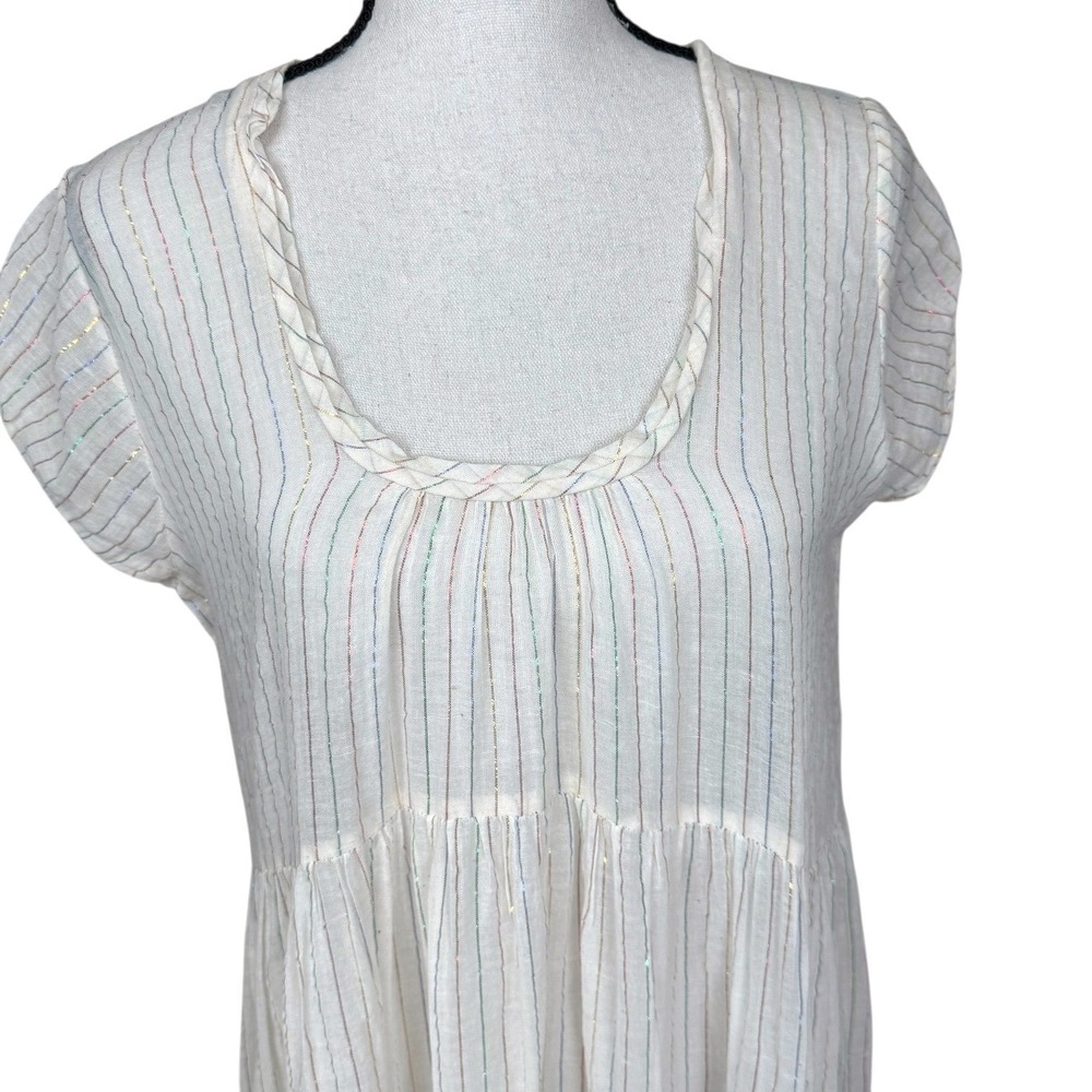 Matta Sabina Rainbow Ivory Midi Dress Multicolor Metallic Striped Cotton Small - Picture 11 of 13